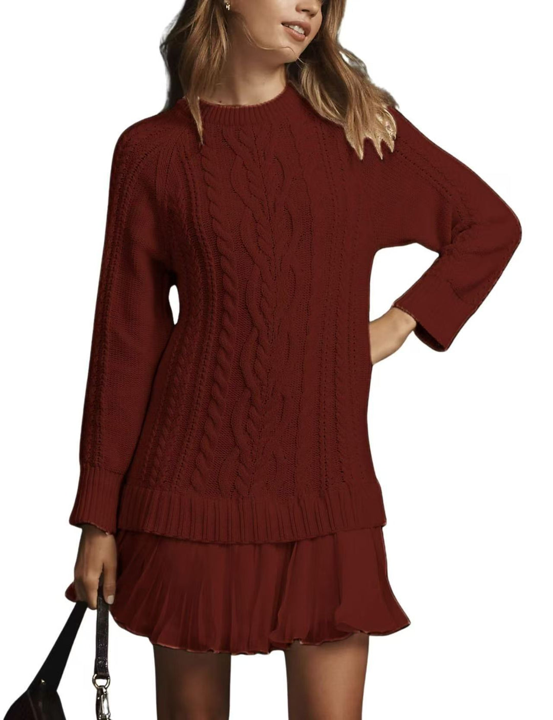 Damen nan Kabelstrick-Pullover mit Tunika-Schnitt, Zopfmuster und Rippbündchen EB