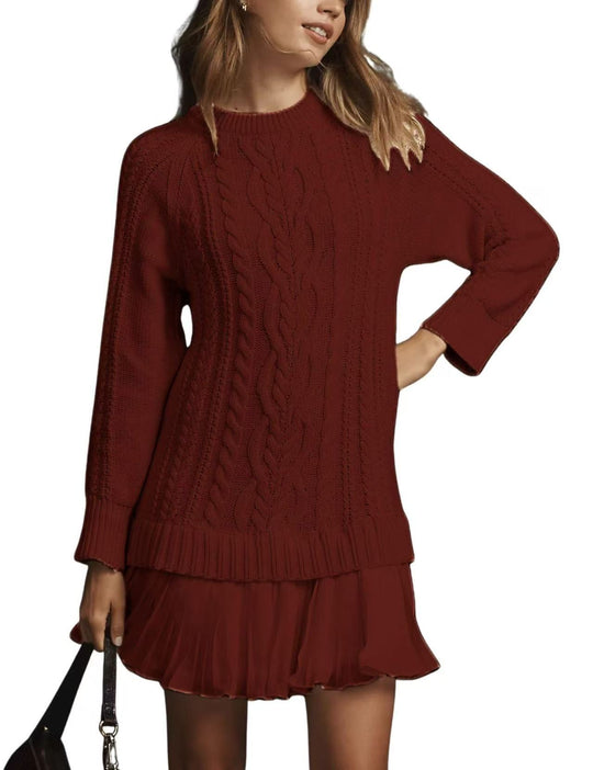 Damen nan Kabelstrick-Pullover mit Tunika-Schnitt, Zopfmuster und Rippbündchen EB
