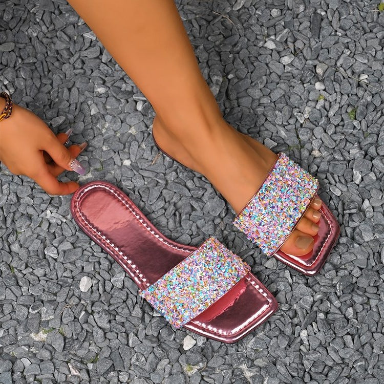 Damen Glitzernde Riemchen-Sandalen mit dekorativer Schmuck-Applikation EB