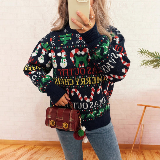 Damen Weihnachts-Pullover mit nordischem Design und festlichen Motiven EB