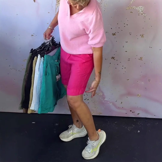 Damen nan Leinenmix-Relaxshorts mit elastischem Komfortbund und Eingrifftaschen EB