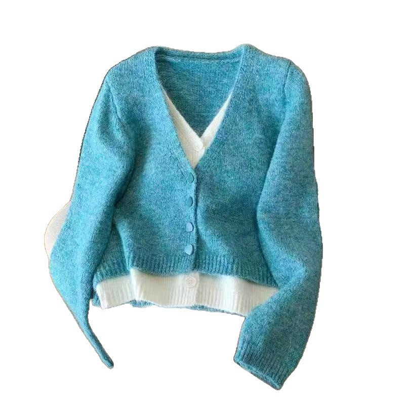 Damen modische Strickjacke mit elegantem V-Ausschnitt und Knopfdetails EB