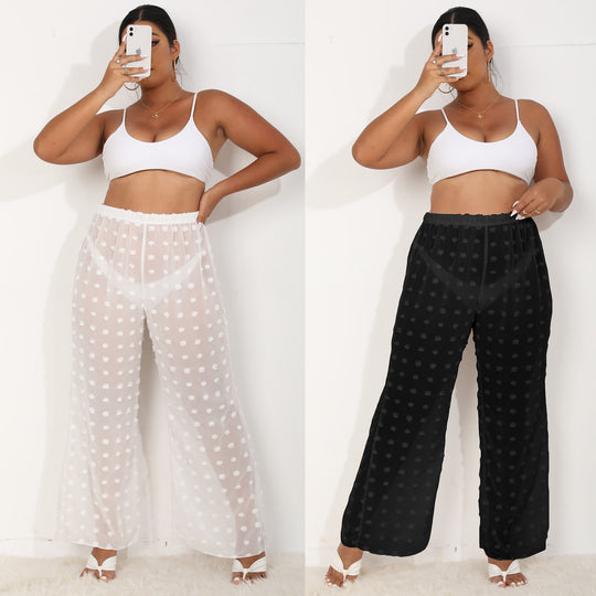 Damen luftige Strandhose mit voluminösen Pompom-Applikationen EB