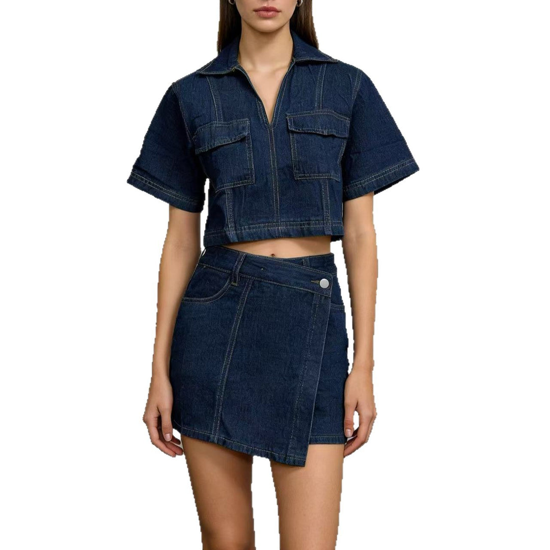 Damen modisches cropped Hemd mit aufgesetzten Taschen und lässigen Shorts EB