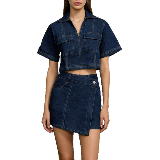 Damen modisches cropped Hemd mit aufgesetzten Taschen und lässigen Shorts EB