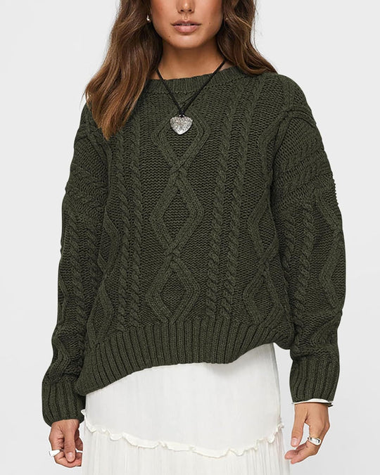 Damen Grobstrickpullover mit Wellenmuster und weitem Schnitt EB