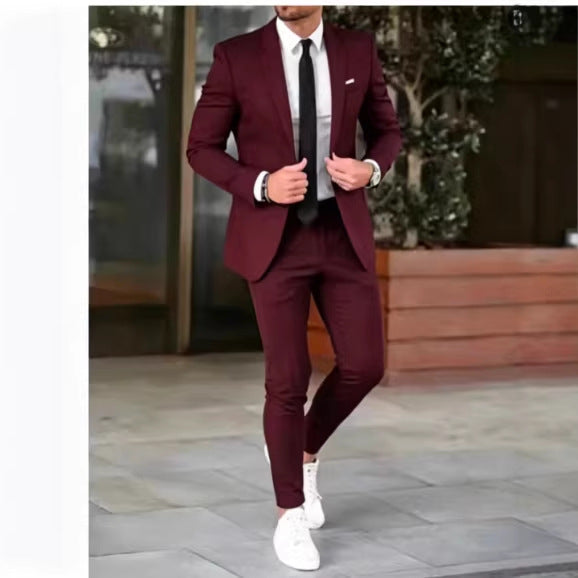 Herren nan tailliertes Anzugset aus leichtem Stretch-Twill mit Ein-Knopf-Sakko und Flat-Front-Hose EB