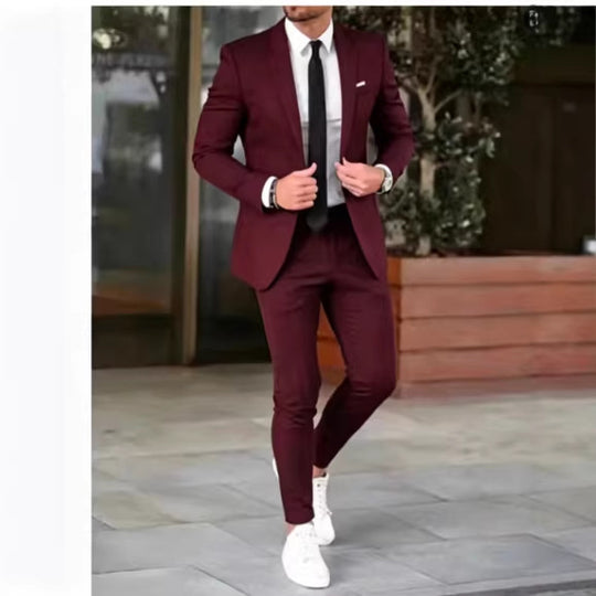 Herren nan tailliertes Anzugset aus leichtem Stretch-Twill mit Ein-Knopf-Sakko und Flat-Front-Hose EB