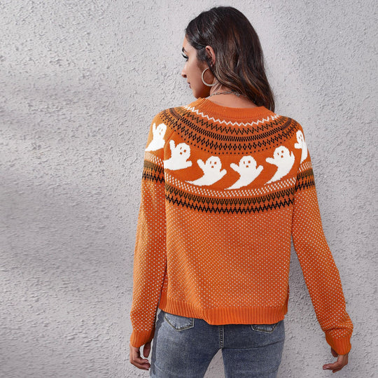 Damen Strickpullover mit gruseligem Geister-Motiv EB