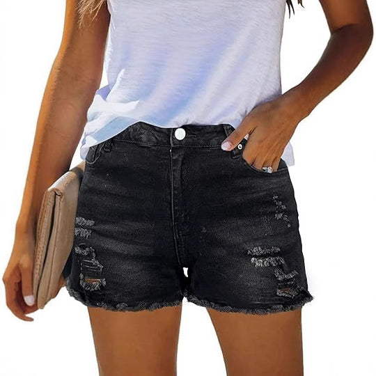 Damen Destroyed Denim-Shorts mit fransigen Säumen und lässigem Schnitt EB