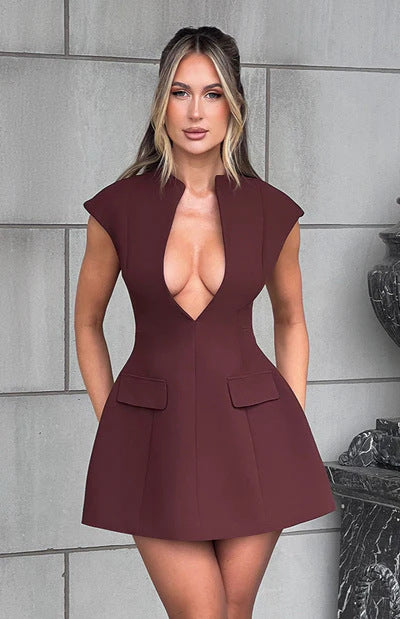 Damen Figurbetontes Cocktailkleid mit tiefem V-Ausschnitt und stilvollem Schnitt EB