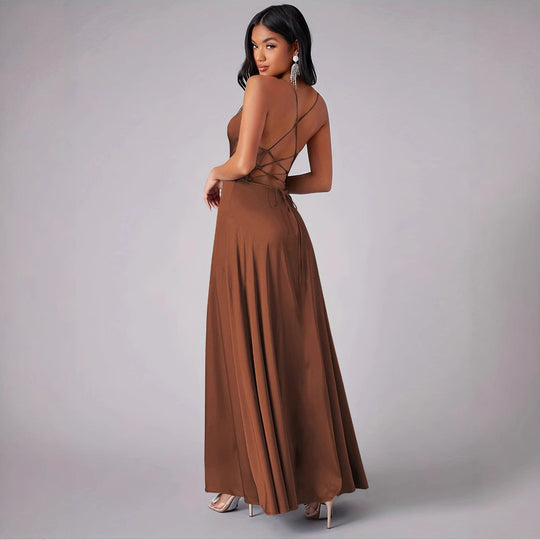 Damen Elegantes Maxikleid mit tiefem Ausschnitt und hochgradigem Schlitz EB