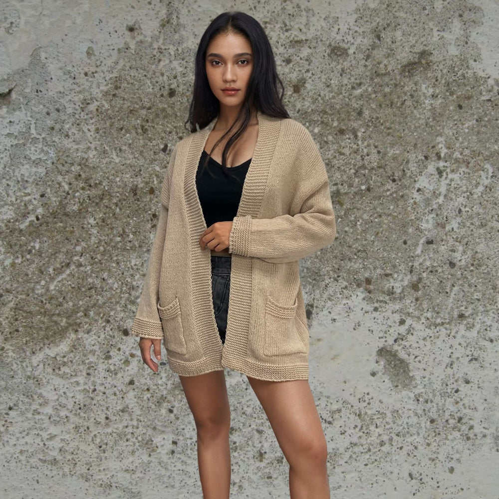 Damen Grobstrick-Cardigan mit offenen Taschen und lässigem Schnitt EB