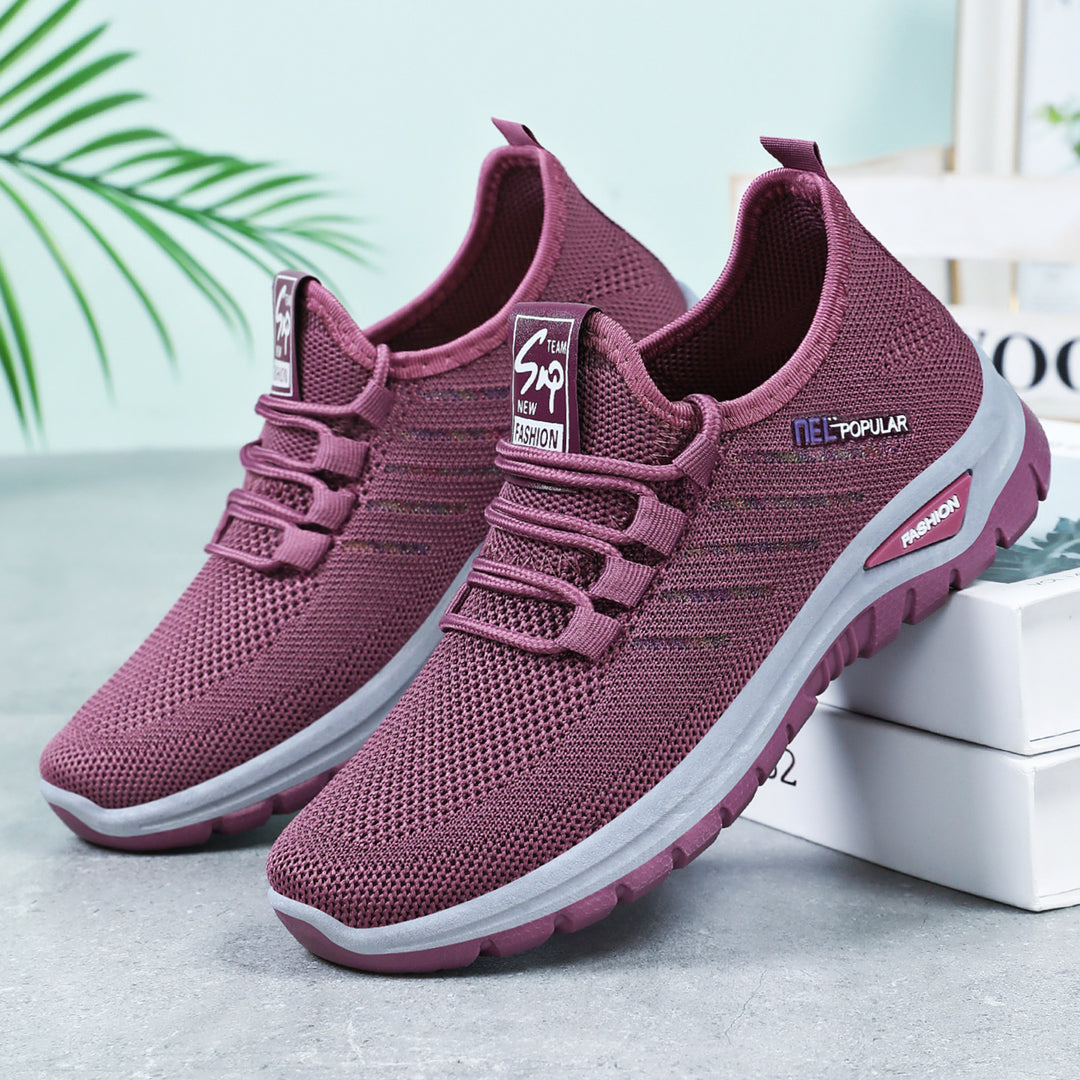 Damen nan leichte gestrickte Freizeitsneaker mit elastischem Schnellzug-Kordelsystem und stoßdämpfender EVA-Sohle EB