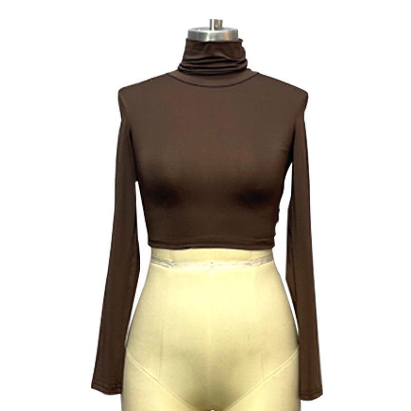 Damen Langärmliges Crop-Top mit Stehkragen und figurbetontem Schnitt EB