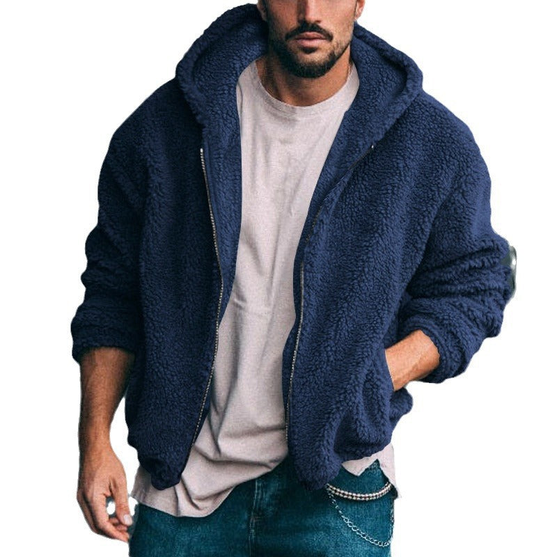 Herren kuschelige Fleecejacke mit großzügiger Kapuze und Reißverschluss EB