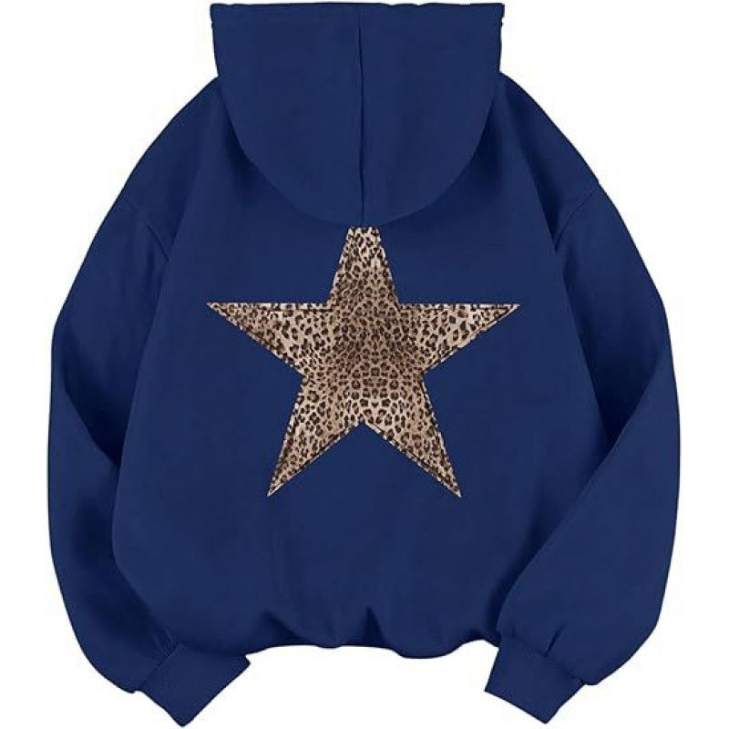Damen Kapuzensweater mit stylish Leopardstern-Design und entspannter Passform EB