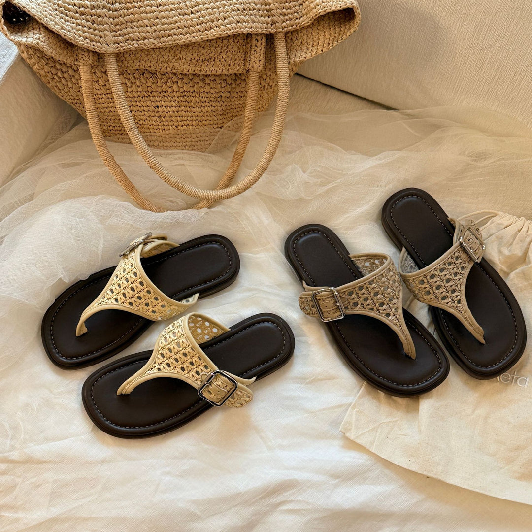 Damen Komfortable Zehentrenner-Sandalen mit modischem Flechtmuster und verstellbarem Riemen EB