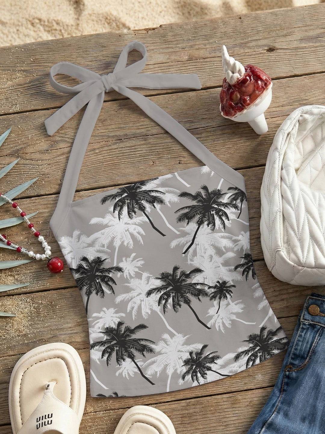 Damen Neckholder Top mit verspieltem Leopardenmuster EB