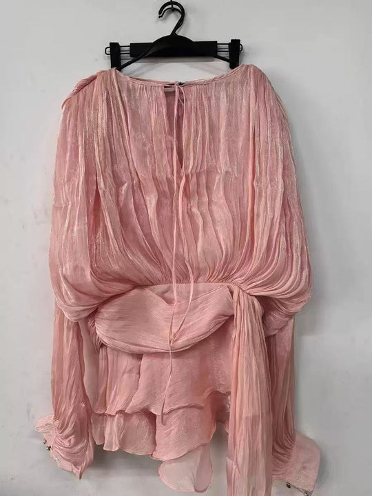 Damen Chiffon Minikleid mit eleganten Rüschendetails und verführerischem Wickeldesign R&B