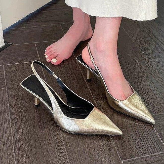 Damen Slingback Pumps aus hochwertigem Metallic-Leder EB