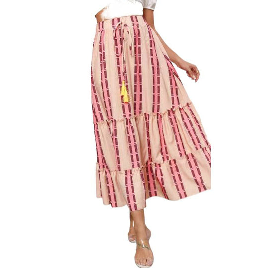Damen Maxi-Rock mit voluminösen Rüschendetails und knöchellanger Passform EB