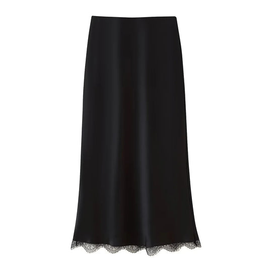 Damen Eleganter Midirock mit zartem Spitzenbesatz EB