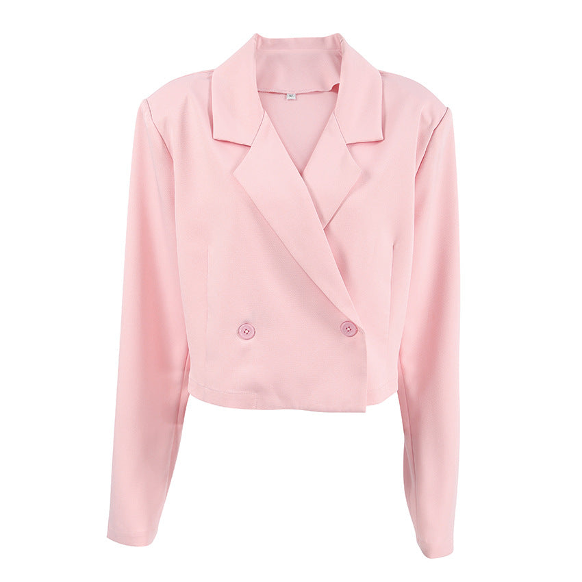 Damen Cropped Blazerjacke mit oversized Ärmeln und Detailknöpfen EB