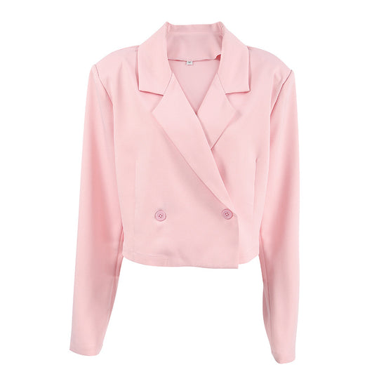 Damen Cropped Blazerjacke mit oversized Ärmeln und Detailknöpfen EB
