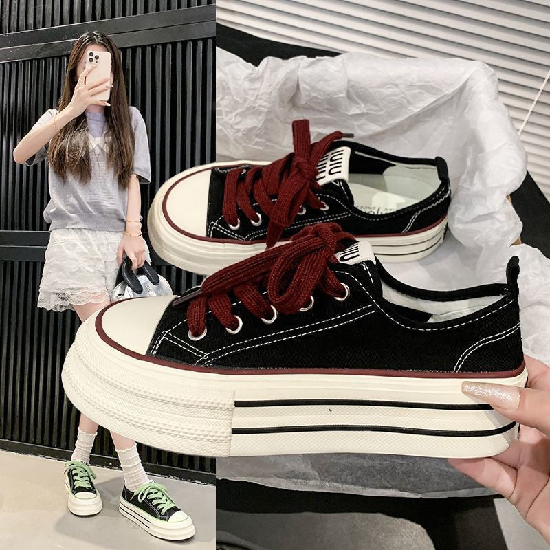 Damen Sportliche Plateausneaker mit atmungsaktivem Canvas-Obermaterial EB