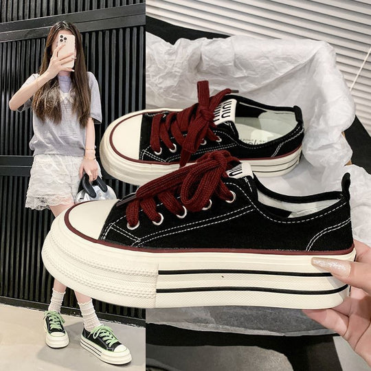Damen Sportliche Plateausneaker mit atmungsaktivem Canvas-Obermaterial EB