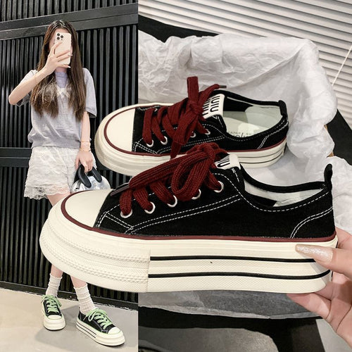 Damen Sportliche Plateausneaker mit atmungsaktivem Canvas-Obermaterial EB