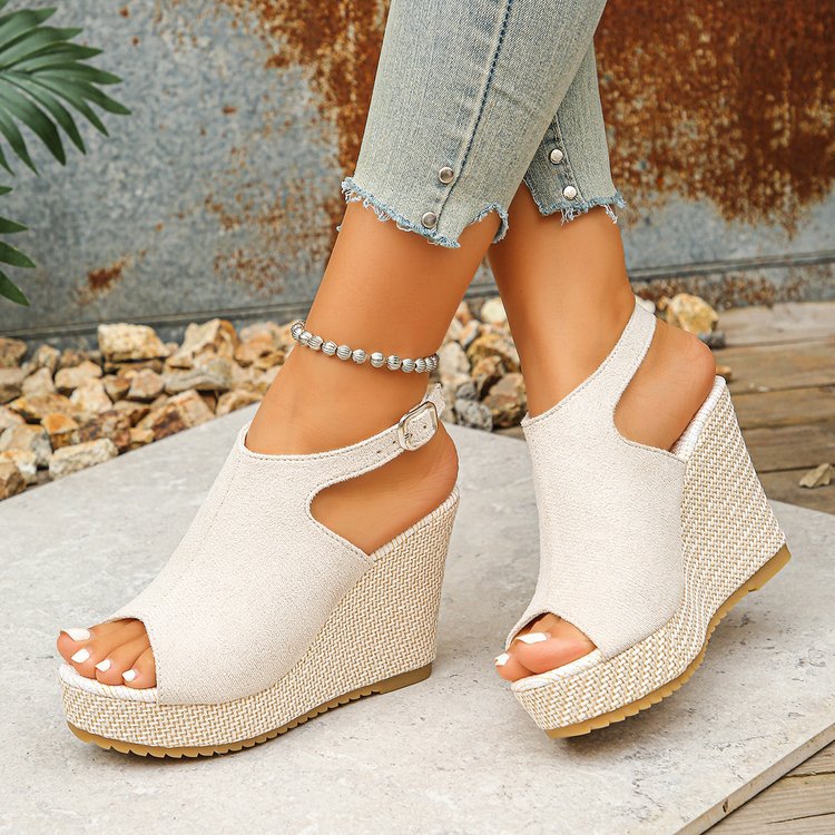 Damen Wedge-Pantoletten mit offenem Zehenbereich und modischem Riemendesign EB