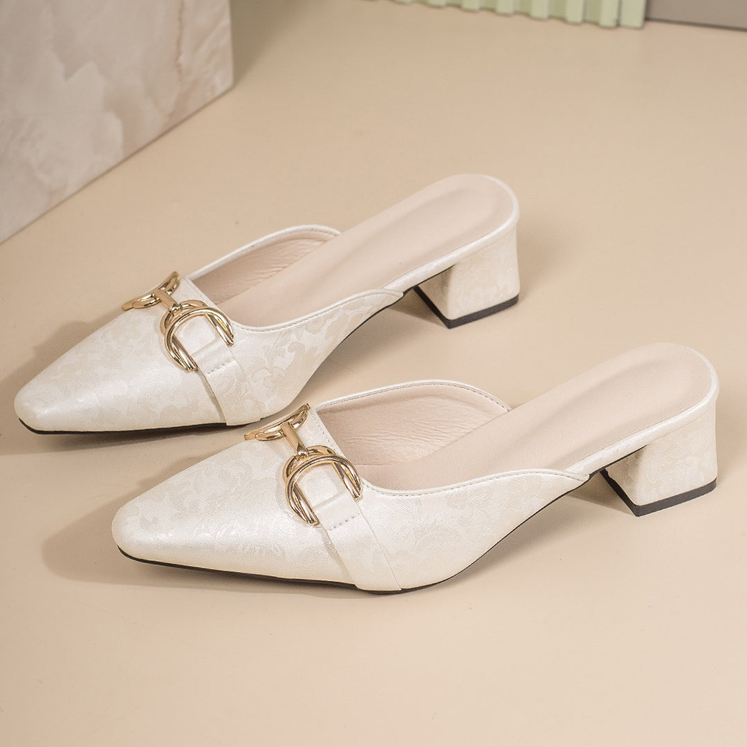 Damen elegante Slingback-Pantoletten mit hochwertiger Ledereinfassung und verziertem Blockabsatz EB