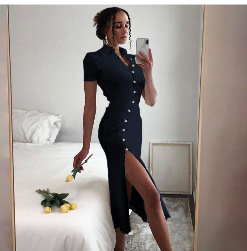 Damen Elegantes Maxikleid mit Knopfverschluss und schickem Schlitz EB