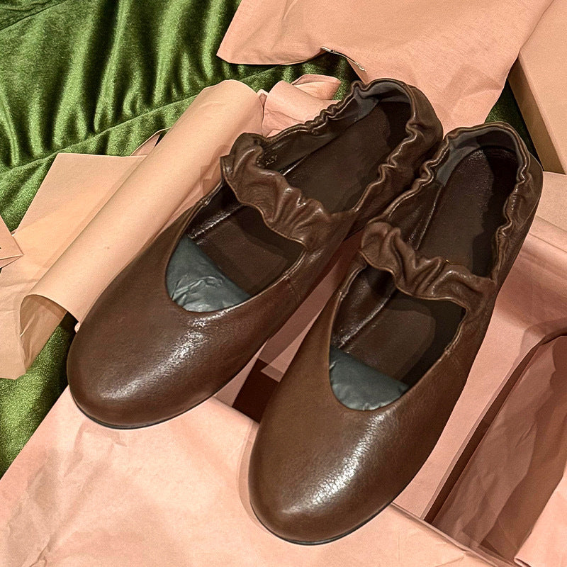 Damen bequeme Ballerinas mit elastischem Riemen und geschmeidiger Lederoberfläche EB