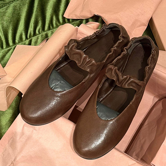 Damen bequeme Ballerinas mit elastischem Riemen und geschmeidiger Lederoberfläche EB
