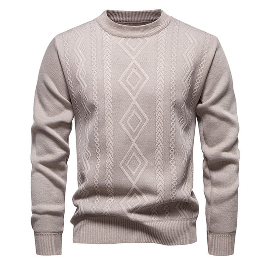 Herren nan gestrickter Rundhalspullover mit Rautenmuster und feinem Strukturstrick EB
