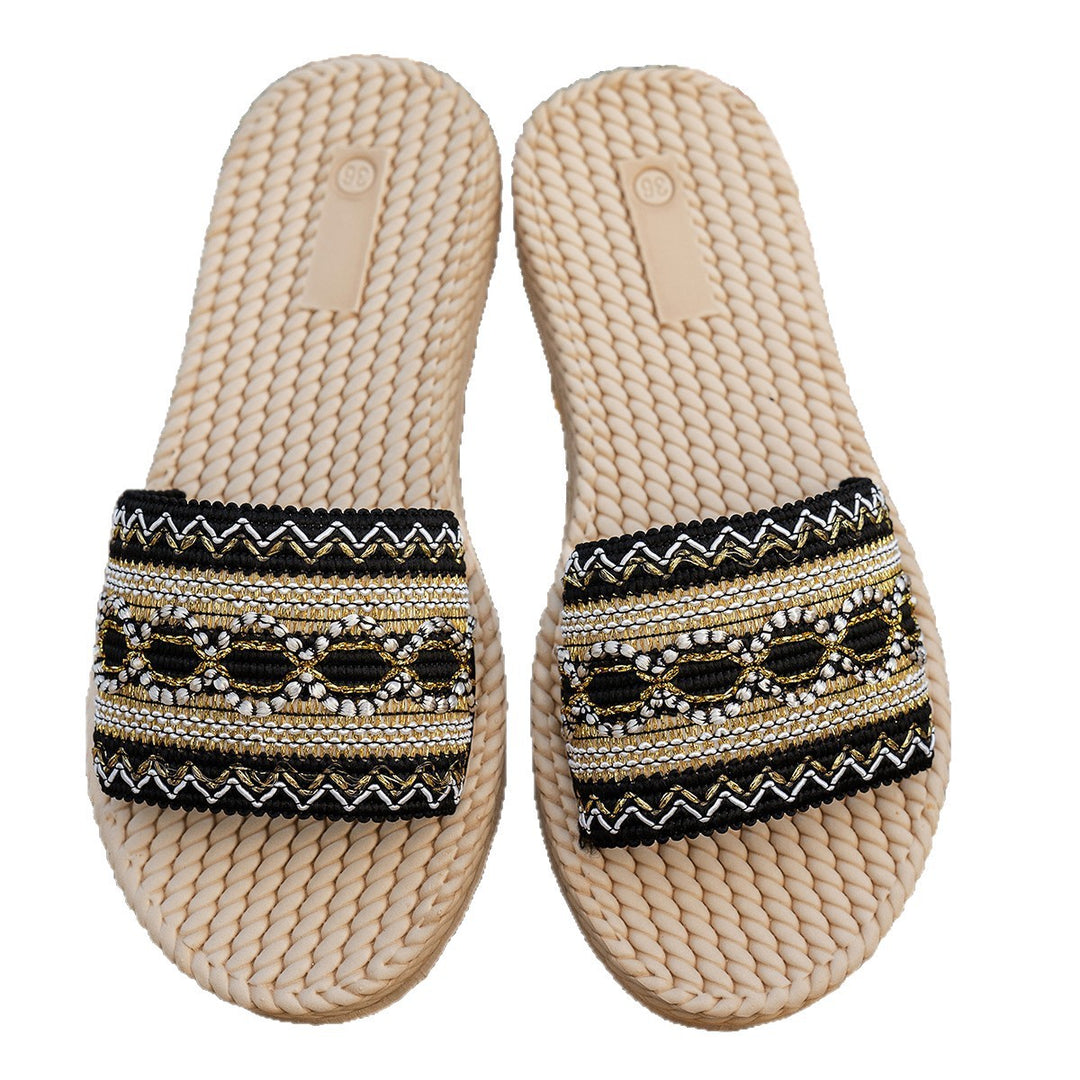 Damen dekorative Riemensandalen mit handgefertigten Applikationen EB