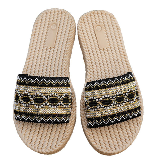 Damen dekorative Riemensandalen mit handgefertigten Applikationen EB