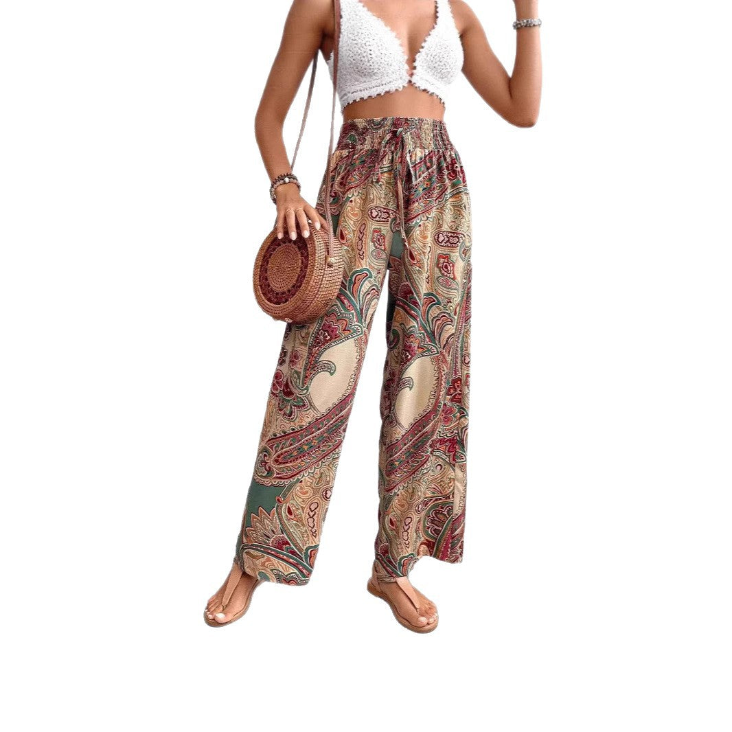 Damen weite Palazzo-Hose mit elastischem Bund und paisley Muster EB