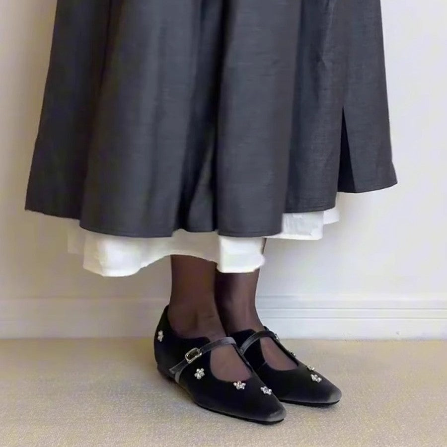 Damen Ballerina-Schuhe mit floralem Dekor und elegantem Schnallenverschluss EB