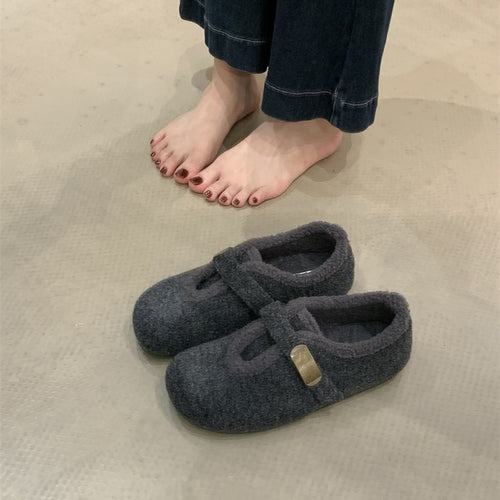 Damen Hausschuhe mit weichem Fleece-Innenfutter und modischem Schnallenverschluss EB