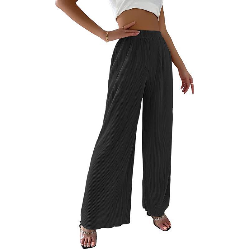 Damen elegante Plissee-Hose mit weitem Bein und elastischem Bund EB