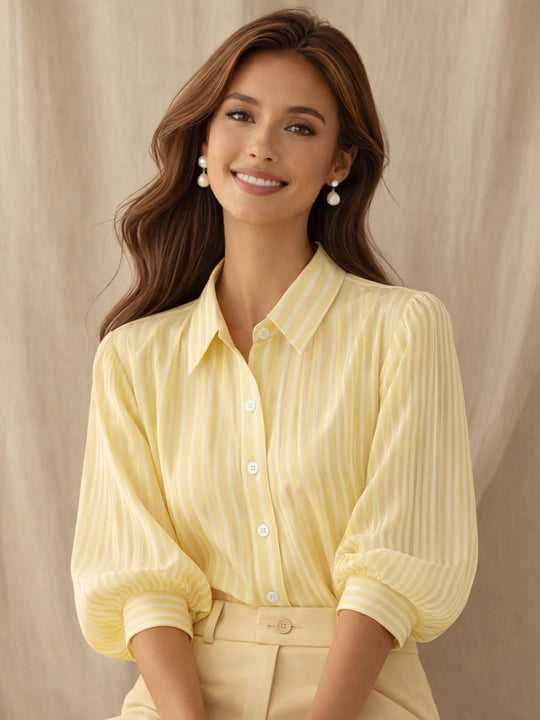 Damen Elegante Bluse mit strukturierter Streifenoptik und modernem Puffärmel EB