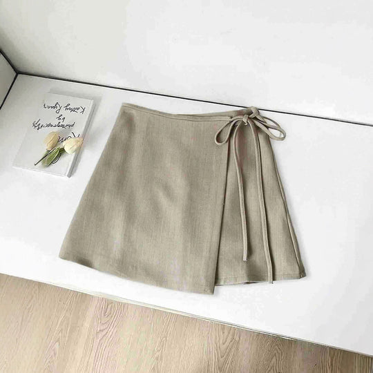 Damen Wickelrock aus hochwertigem Leinenstoff mit eleganter Schleifenbindung EB