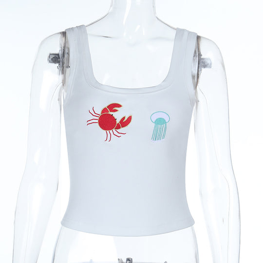 Damen Crop-Top mit maritimen Stickereien EB