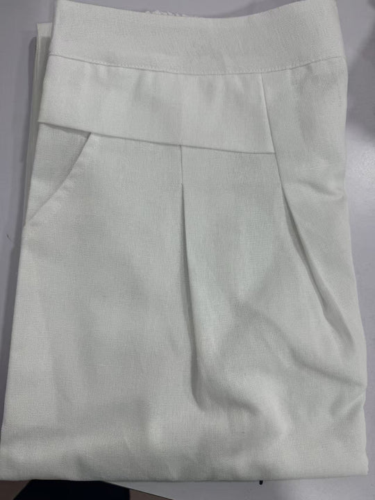 Damen Weit geschnittene Leinenhose mit hohem Bund und eleganten Falten EB
