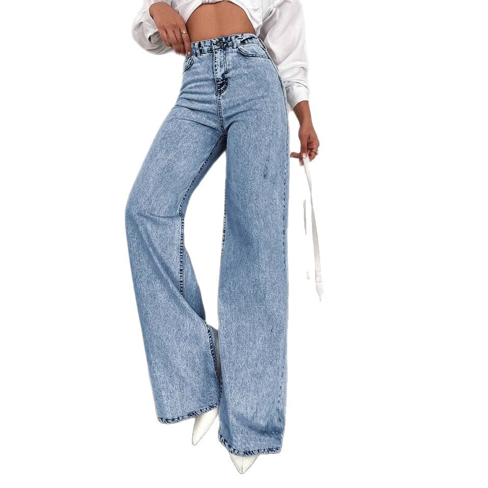 Damen Weite Flared Jeans mit hohem Bund und modischen Rissdetails EB