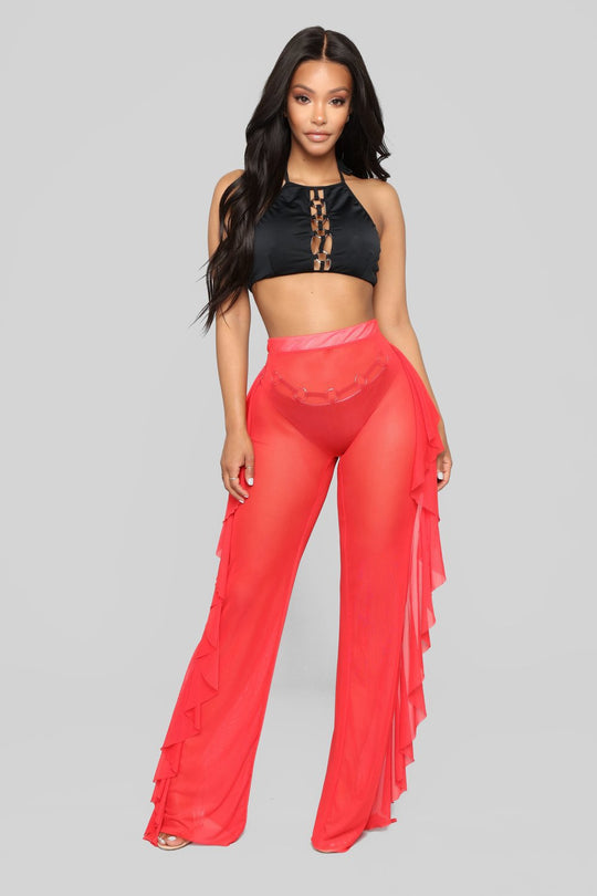 Damen Anziehbare Boho-Hosen mit Rüsche EB
